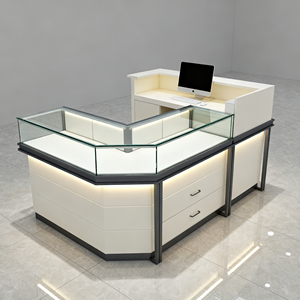 Ensemble de vitrine moderne blanc laiteux pour bijoux avec tour de comptoir en <span class=keywords><strong>verre</strong></span> et armoire de rangement – Mobilier de luxe pour boutiques de montres - Product Image 5