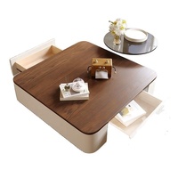 Table basse moderne simple bicolore avec plateau en bois, grand tiroir de rangement dissimulé, table centrale carrée pour salon, mobilier de maison