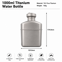 Bouteille d'eau en titane 1000 ml, camping, extérieur, légère, réutilisable, gourde en métal, logo personnalisé OEM