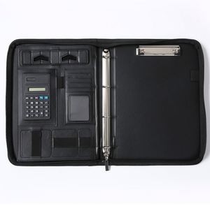 Leather Business Portfolio Bag <b>A4</b> <b>File</b> Folder Organizer Zipper Closure Padfolio with Calculator - Product Image 2