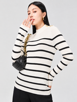 Pull en laine tricoté ajusté Jfy1691, rayé noir et blanc, col semi-montant, manches longues, haut d'automne
