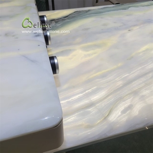 Table à thé en marbre blanc vert translucide, paysage naturel, bureau de luxe en pierre - Product Image 3
