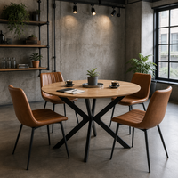 Table Ronde Style Ferme Moderne avec Plateau en Bois Vieilli et Pieds en X Noirs – Personnalisable dans Tous les Styles, Couleurs et Matériaux – Disponible à la Vente