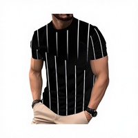 1 pièce T-shirt d'été personnalisé pour homme, style vintage rayé, manches courtes, 180g, 100% polyester, séchage rapide, respirant