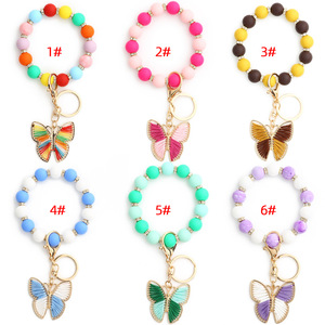 Colorful <b>Beaded</b> <b>Bracelet</b> With Butterfly Keychain Charm Gold Plated Women's Cute Fashion Jewelry Gift - Product Image 2
