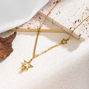 Collier pour femme de haute qualité, asymétrique, corps entier, étoile, acier inoxydable, bijoux, chaîne de clavicule géométrique dorée, accessoires - Product Image 5