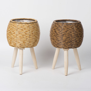 Rattan Woven Flower <b>Pot</b> Round Freestanding Desktop Plant <b>Stand</b> Large Size Decorative Storage Container - Product Image 5