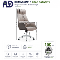 Chaise de bureau de direction Aston moderne de luxe ergonomique à dossier haut en cuir véritable, réglable en hauteur, pivotante, avec base chromée et roulettes