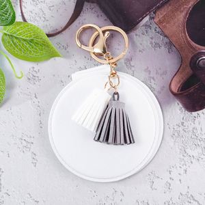 New Foldable Fashion PU Leather Pocket Makeup Mirror Tassels Bag Charm Women Portable Free Custom Logo Mirror <b>Key</b> <b>Chain</b> Portable - Product Image 5