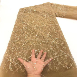 Thời Trang Mới Đính Cườm Ren Ngọc Trai <span class=keywords><strong>Sequin</strong></span> Vải Thêu Sequins Sọc Ren Vải Lưới Ren Vải Cho Ăn Mặc - Product Image 3