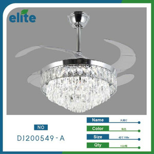 Ventilateur de plafond moderne et élégant pour l'éclairage de la maison Lustre avec lames rétractables et décoration en cristal Moteur à courant continu Corps en ABS - Product Image 1