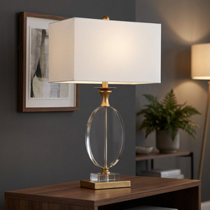 Lámpara de Mesa Moderna y Sencilla de Cristal, E26 AC, Pantalla Cuadrada Blanca con Detalles Dorados, para Dormitorio o Sala de Estar - Product Image 3