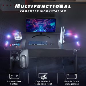 Bureau de jeu ergonomique moderne en fibre de carbone en forme de Z, grand format, avec éclairage LED RGB, 47 pouces - Product Image 6