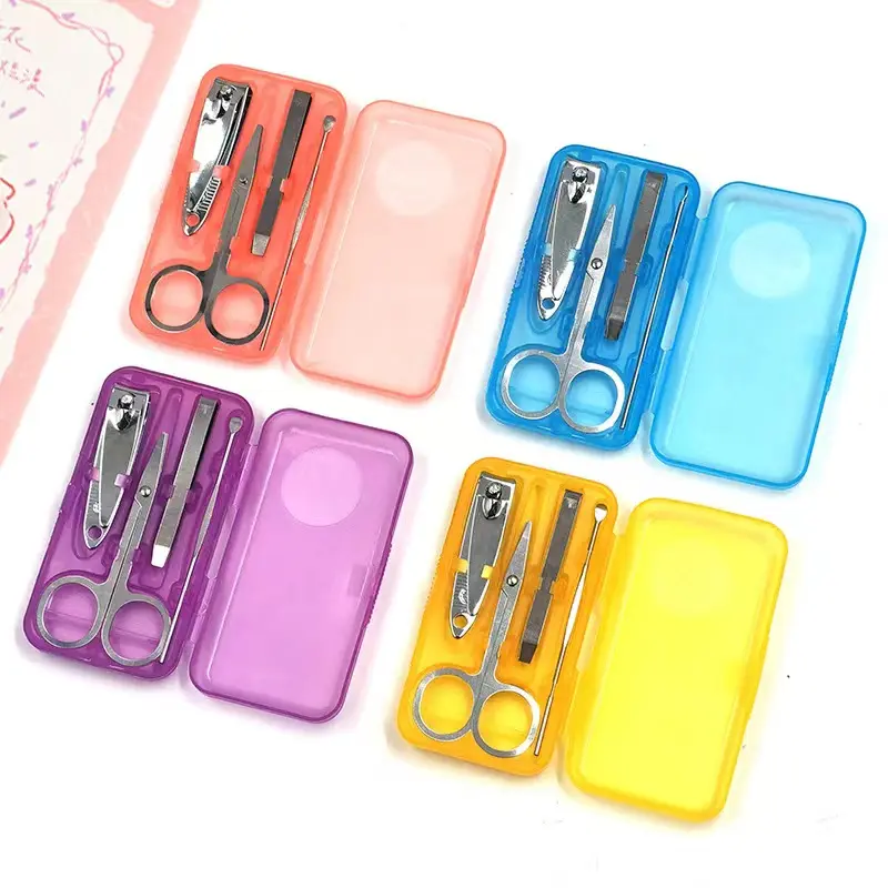 Nail clippers set color box 4-piece manicure tools set nail clippers small scissors earpick spoon Nail Tools Kits Manicure Tool
