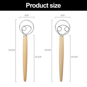 주방 효모 베이킹 과자 도구 스테인레스 스틸 반죽 후크 네덜란드 믹서 13 인치 빵 털 나무 손잡이 덴마크 반죽 털 - Product Image 2