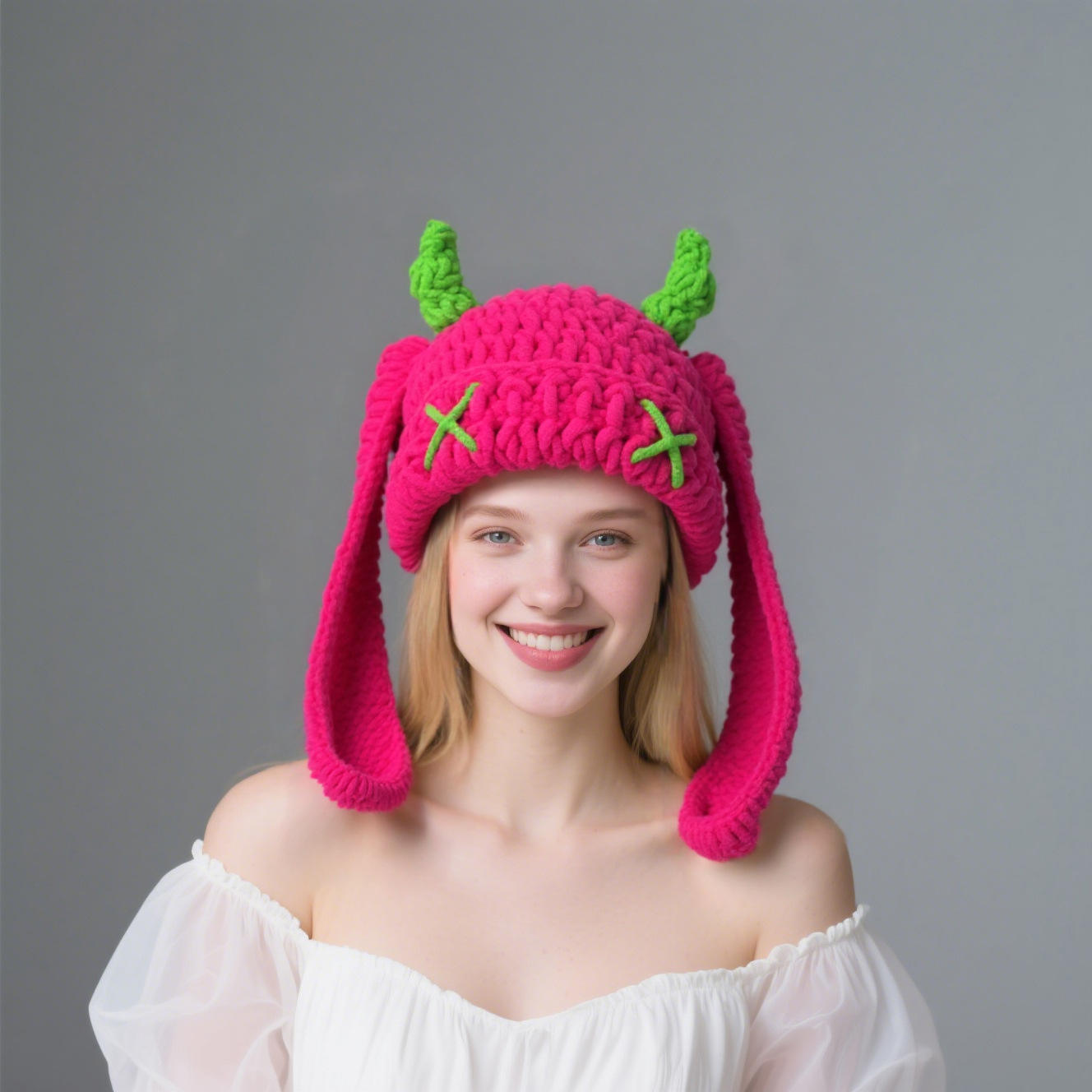 หมวกแตรหูกระต่าย XX สีแดงกุหลาบ