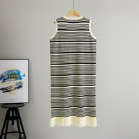 2025 été haut de gamme mode tricoté gilet robe pour les femmes décontracté ample Silhouette mi-longueur rayures à la mode Style transfrontalier