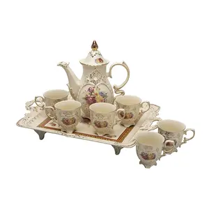 Tasses à café en porcelaine avec plateau, brillantes, européennes, royales, colorées, service à thé en céramique