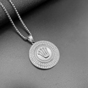 Collier pendentif couronne Hip Hop en acier inoxydable plaqué or avec strass, bijou de fête DZ066 - Product Image 2