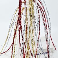 Ornement de Noël décoratif en plastique en forme de saule pleureur artificiel avec paillettes en cascade et pompons, effet poudre dorée
