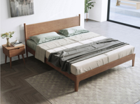 Lit double en bois massif style rondins avec cadre robuste, Noyer 1.8*2.0, Lit Queen pour chambre principale