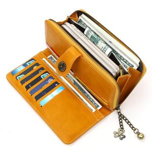 Nuovo prodotto olio cera in pelle PU <span class=keywords><strong>portafogli</strong></span> all'ingrosso 6 colori portamonete grande capacità di lusso da <span class=keywords><strong>donna</strong></span> con cerniera lunga portafoglio pochette - Product Image 5