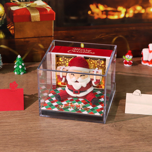 Adorno Navideño Luminoso para Escritorio, Manualidad de Papel, Papá Noel, Escultura de Papel 3D, Cubo de Notas Desprendibles con Cubierta Acrílica - Product Image 3