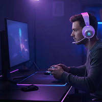 Casque de jeu filaire USB PJT-DEP2481 avec lumières musicales DJ, son surround supra-auriculaire dynamique