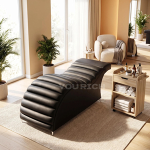 Lettino Massaggio Ergonomico Curvo di Alta Qualità Nero a Onda con Gambe in Metallo Dorato, Sedia <span class=keywords><strong>per</strong></span> Salone di Bellezza, Estetica e Ciglia - Product Image 3