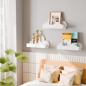 Estantería decorativa de madera con nubes blancas, estante flotante de madera, figura <span class=keywords><strong>pequeña</strong></span>, estante montado en la pared, 202407 - Product Image 1