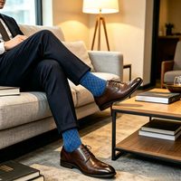 Chaussettes d'affaires pour hommes en coton/élasthanne de qualité supérieure (98 %), confort exquis, bleu royal uni, respirantes et absorbant la transpiration