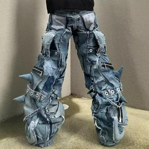 Herrenjeans OEM Maßanfertigung Streetwear Blaue Übergrößen Cargo-Jeans Hip Hop Baggy Schwere Nähte Lange Hosen & Beinkleider - Product Image 2