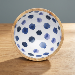 Bol coloré imprimé en émail, bol de service à salade en bois - Product Image 2