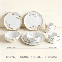 Vaisselle en céramique à motif de feuilles dorées, bordure dorée fine, assiettes et bols en porcelaine blanche, vaisselle pour mariage et cadeau de pendaison de crémaillère