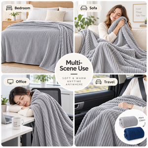 <span class=keywords><strong>Couverture</strong></span> en flanelle polaire côtelée rayée unie douce pour sieste, canapé, lit climatisé, voyage, cadeau, vente en gros - Product Image 3
