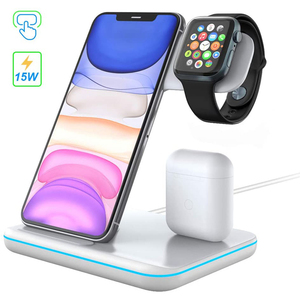 <span class=keywords><strong>Chargeur</strong></span> sans fil 3 en 1 - Station de charge rapide certifiée 15W, support de charge sans fil de bureau pour <span class=keywords><strong>iPhone</strong></span> - Product Image 1