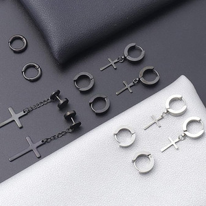 Stainless Steel Cross <b>Earrings</b> <b>Huggie</b> Studs Unisex Punk Style 15 Pairs <b>Men</b> Women Jewelry - Product Image 3