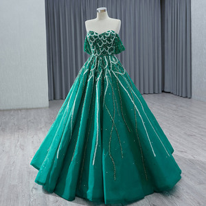 Robes de soirée à manches courtes avec applications en tulle, robe de soirée pour femmes, style arabe Dubaï RSM231001 - Product Image 6