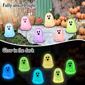 ไฟกลางคืนรูปผีเรซิ่นน่ารัก ของตกแต่ง DIY แบบแขวน ขนาดเล็ก สีสันสดใส สำหรับตกแต่งสวนจิ๋ว ของประดับตกแต่งฮาโลวีน - Product Image 3
