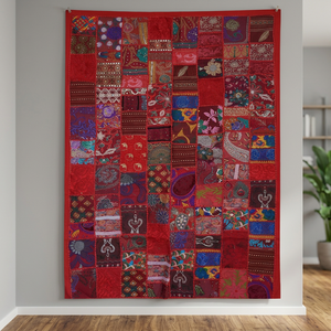 Fabriqué en Inde Alibaba Fournisseur Vibrant Rouge Kantha Tissu Coton Patchwork Couette Meilleure Qualité Collection - Product Image 3