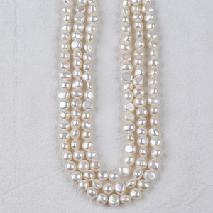Chaîne de perles de culture d'eau douce naturelles baroques blanches de 7-8 mm, perles en vrac pour collier et bracelet DIY, vente en gros à Zhuji - Product Image 4