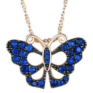 Collier personnalisé vente en gros, collier classique pour femme, noir, Rhodium, Rose, or plaqué, en argent Sterling 925, CZ diamant, bleu, papillon, cadeaux, offre spéciale