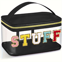 Grande trousse de maquillage transparente en PVC, sac de voyage portable avec fermeture éclair à lettres, résistant à l'eau, poignée souple, style tendance