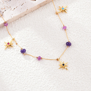Collier tendance en acier inoxydable plaqué or 14 carats, style bohème, durable, pour femme, avec chaîne perlée colorée et pierres, idéal pour les soirées - Product Image 2