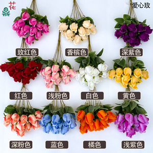 Bouquet de roses en forme de cœur, 11 têtes, 46 cm, fleurs en soie réalistes, décoration d'intérieur, fleurs artificielles pour mariage - Product Image 2