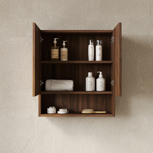 Mobiletto da bagno a parete Tobi 26 con ante a righe, ripiano e vano portaoggetti aperto sopra il WC - Product Image 2