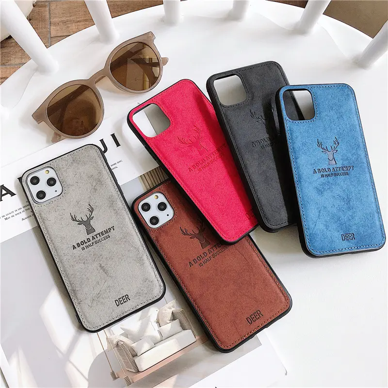 Cloth Texture Deer Pattern PU Leather Back cover TPU phone case for iPhone 13 Pro max Phone Cases For iPhone 11 XSmax SE 2020