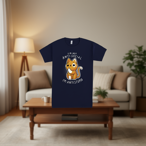 Camiseta con gráfico de gato I'm Not Antisocial I'm Antistupid, unisex, talla M para adultos, azul marino - Product Image 3