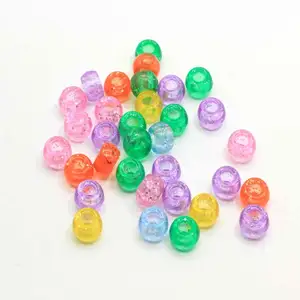 New Plastic 6*9mm Christmas Glitter Pony Beads Acrylic Transparent Beads for School Crafts Hair Decor Jewelry Making