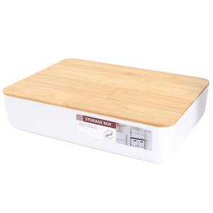 PP plastic organizer box bathroom kitchen living room home storage cloth container with bamboo Lid